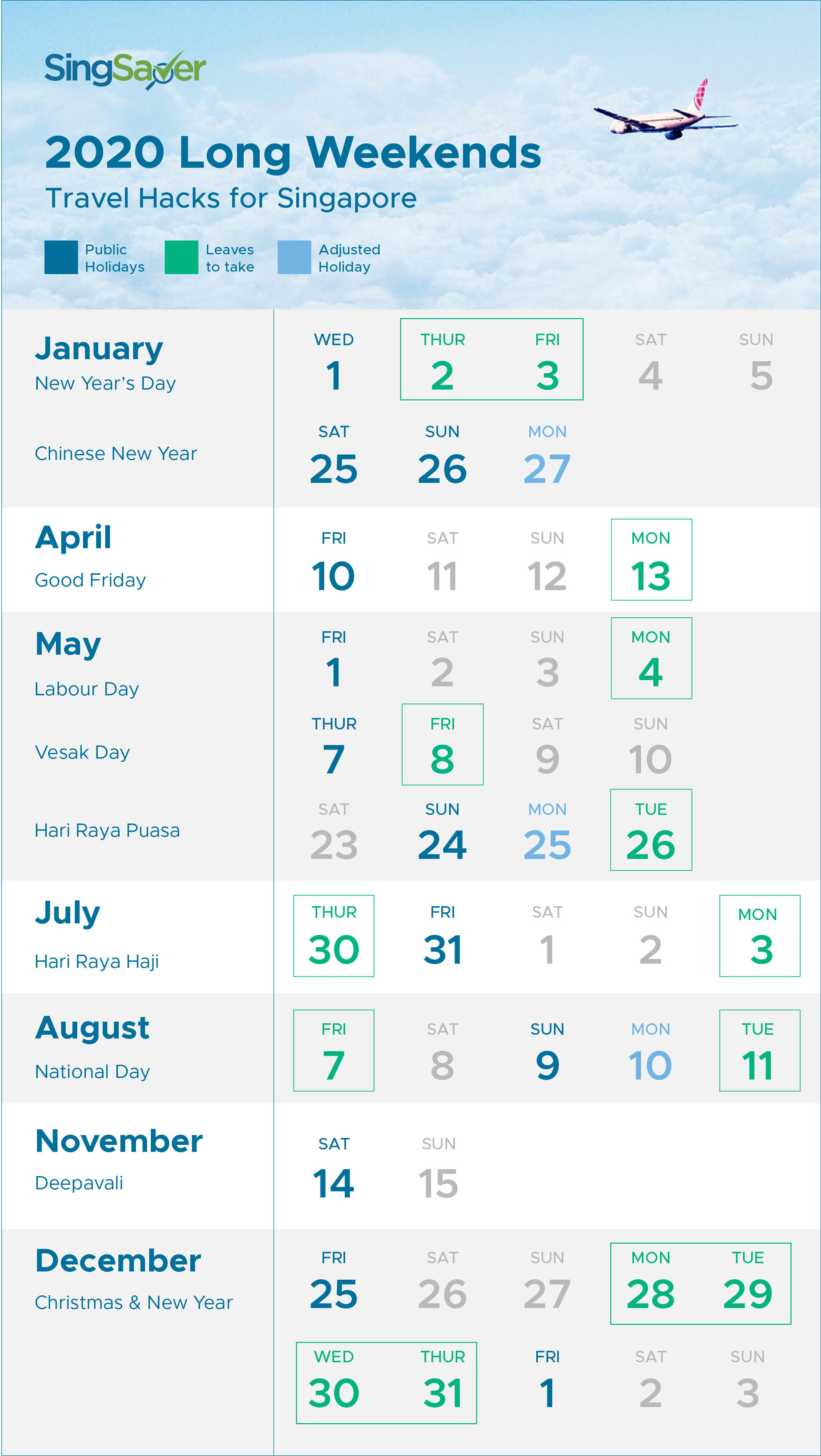 Singapore Public Holidays 2020 & Long Weekends | SingSaver